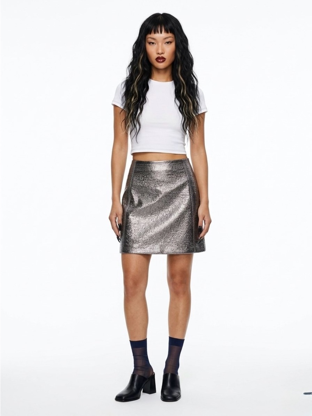 New🔥Metallic Pewter Skirt - Women's Shimmer A-Line